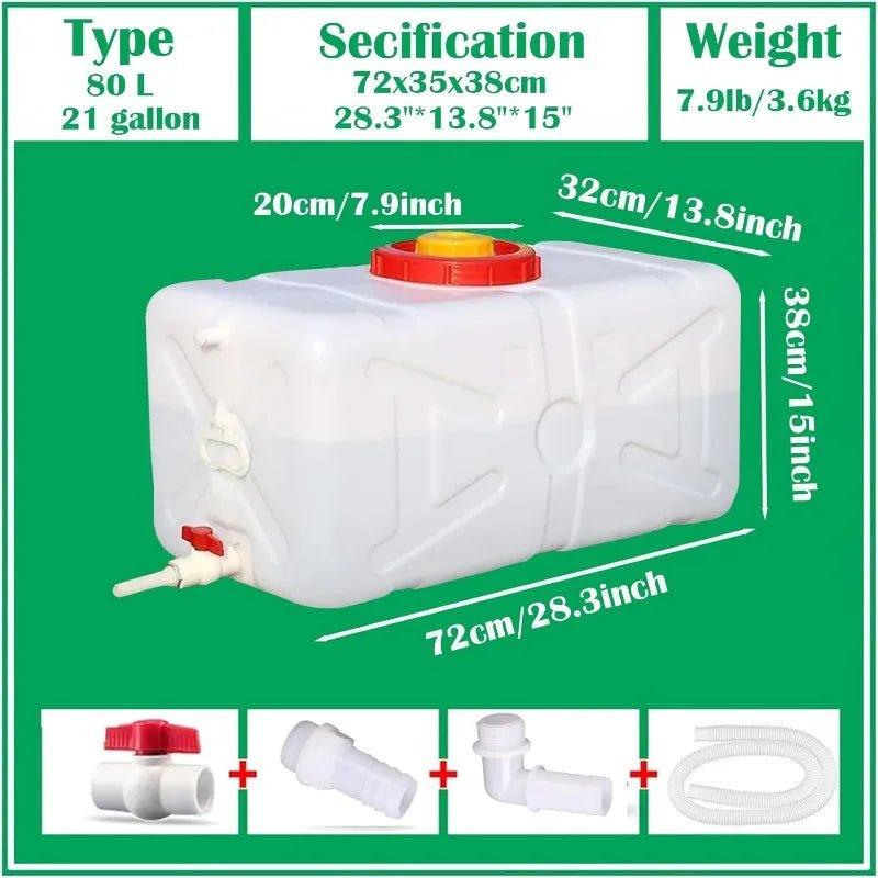 20 Gallon Portable Water Tank With Spigot&Hose, Water Storage Container For Camping, RV, Truck, Emergency Preparedness - PCWLDASHRES