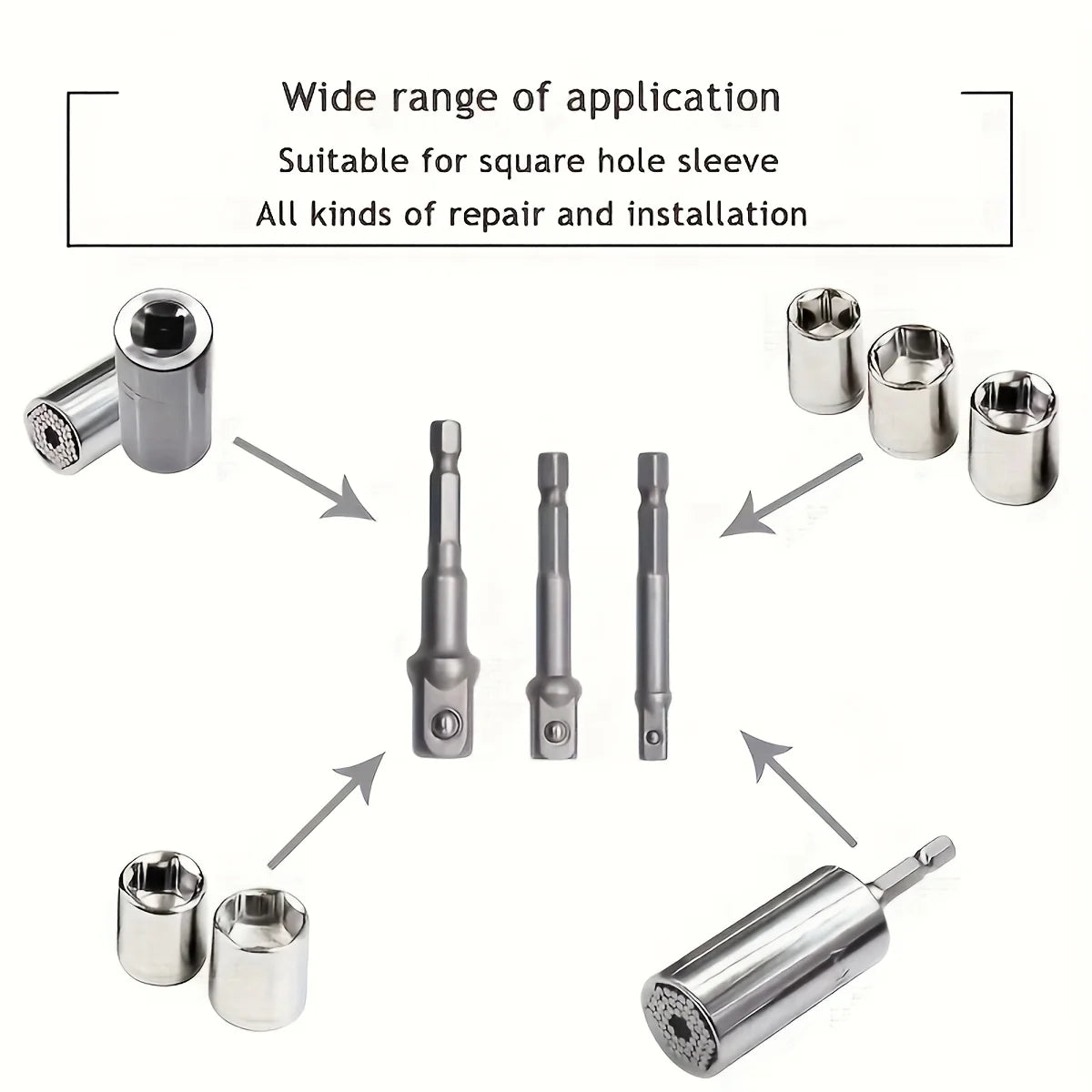 3PC Hexagonal Handle Natural Color Extension Rod 50mm Adapter 1/2 Screwdriver 3/8 Square Head 1/4 Sleeve Electric Tool Accessori