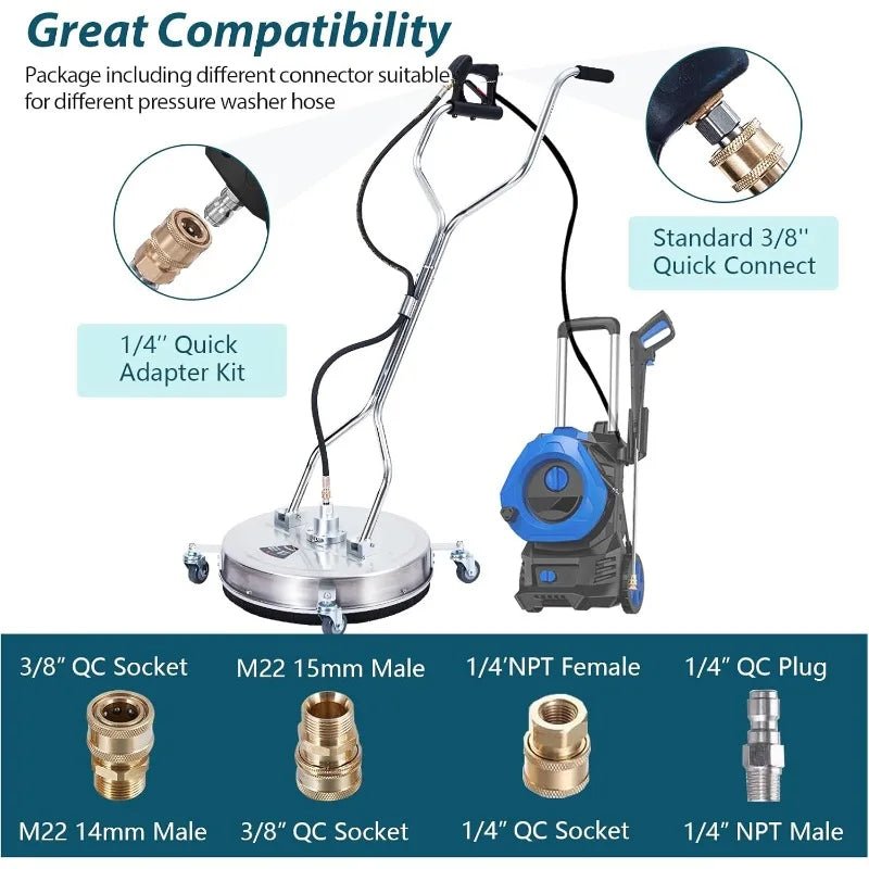 20" Pressure Washer Surface Cleaner, Power Washer Surface Cleaner with Dual Handle, 4 Wheels, 3/8" Connector, 2 Nozzles - PCWLDASHRES