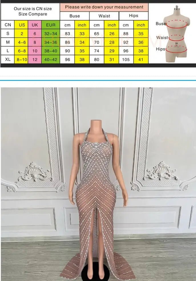 2025 Performance Clothes Female Group Rhinestone Waist Mesh Long Trailing Skirt Guest Model High - end Light Luxury Banquet Dress - PCWLDASHRES