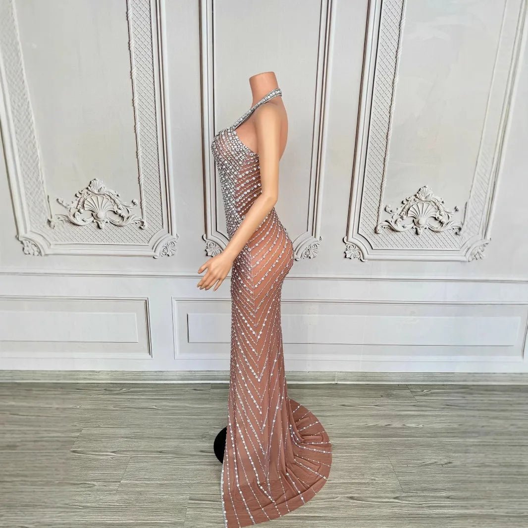 2025 Performance Clothes Female Group Rhinestone Waist Mesh Long Trailing Skirt Guest Model High - end Light Luxury Banquet Dress - PCWLDASHRES