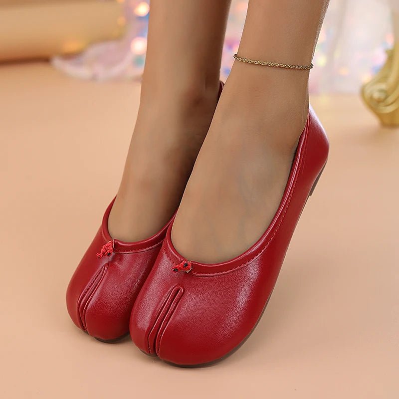 2025 Women's Leather Toe Separator Loafers Flat Comfortable Slip - On Breathable Casual Shoes - PCWLDASHRES