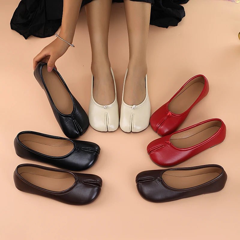 2025 Women's Leather Toe Separator Loafers Flat Comfortable Slip - On Breathable Casual Shoes - PCWLDASHRES