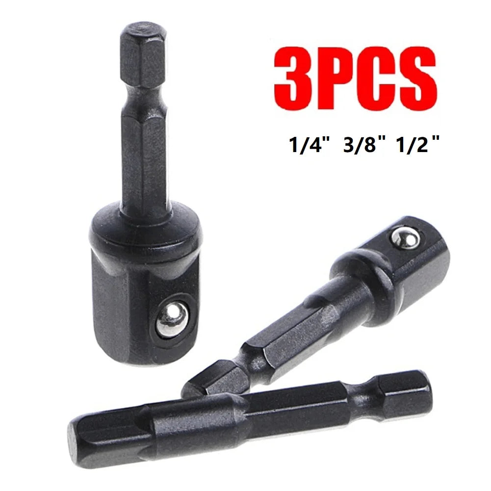3PC natural hexagonal handle extension rod 50mm adapter 1/2 screwdriver 3/8 square head 1/4 socket power tool accessories