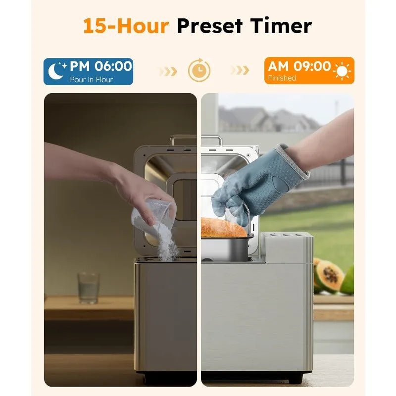 2LB Bread Maker Machine, 17 In 1 Automatic Stainless Steel Bread Machine, Non - stick, Beginner - Friendly Controls, 15 Hour Timer - PCWLDASHRES