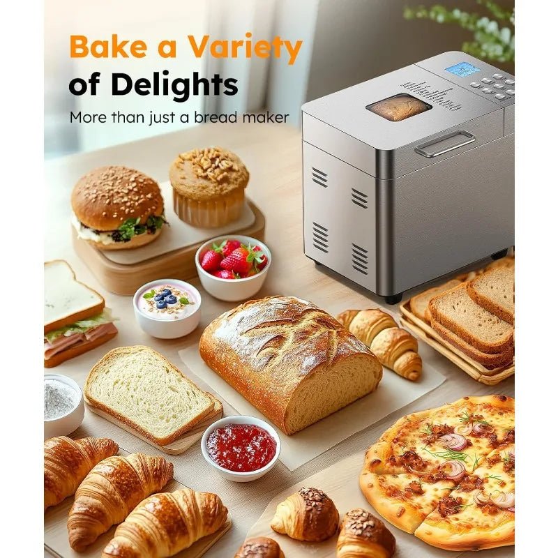 2LB Bread Maker Machine, 17 In 1 Automatic Stainless Steel Bread Machine, Non - stick, Beginner - Friendly Controls, 15 Hour Timer - PCWLDASHRES