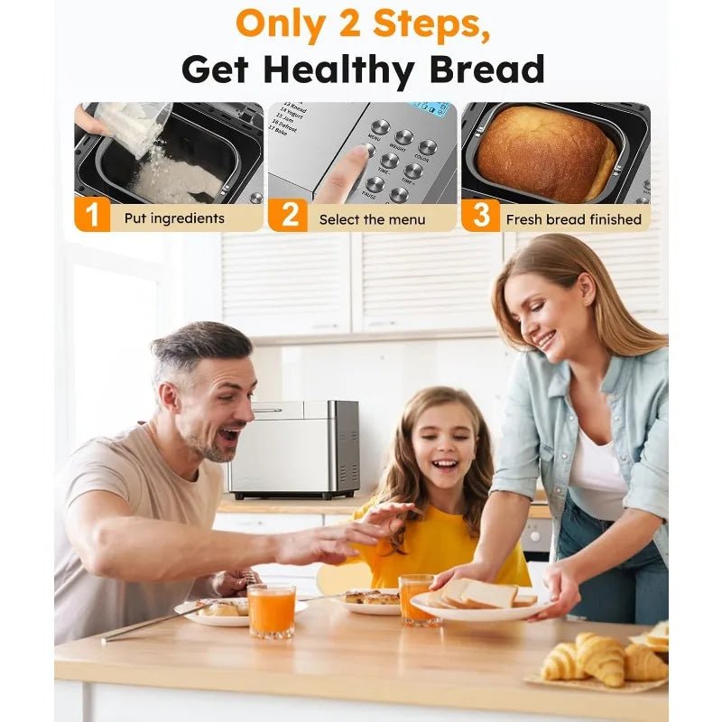 2LB Bread Maker Machine, 17 In 1 Automatic Stainless Steel Bread Machine, Non - stick, Beginner - Friendly Controls, 15 Hour Timer - PCWLDASHRES