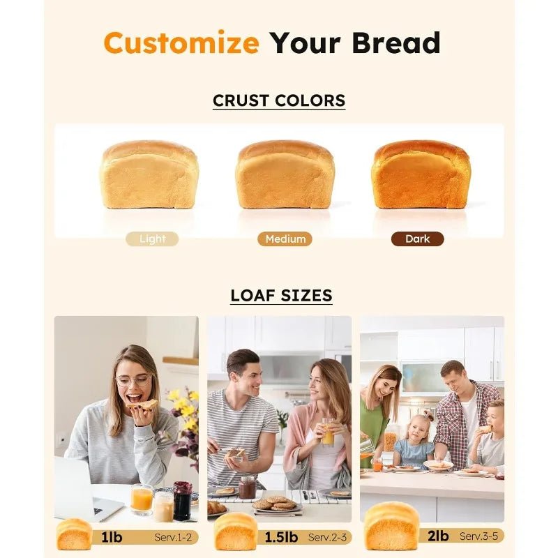 2LB Bread Maker Machine, 17 In 1 Automatic Stainless Steel Bread Machine, Non - stick, Beginner - Friendly Controls, 15 Hour Timer - PCWLDASHRES