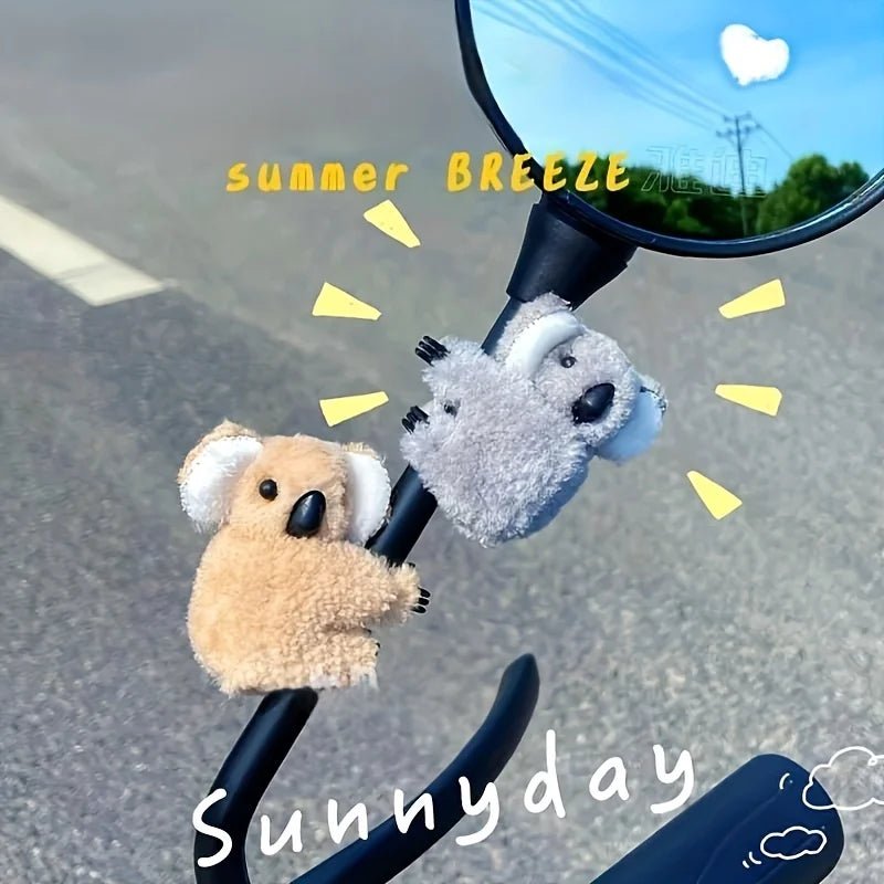 2PCS Cute Plush Koala Rearview Mirror Pole Doll Pendant Car Ornaments Motorcycle Bicycle Rearview Mirror Decoration Accessories - PCWLDASHRES