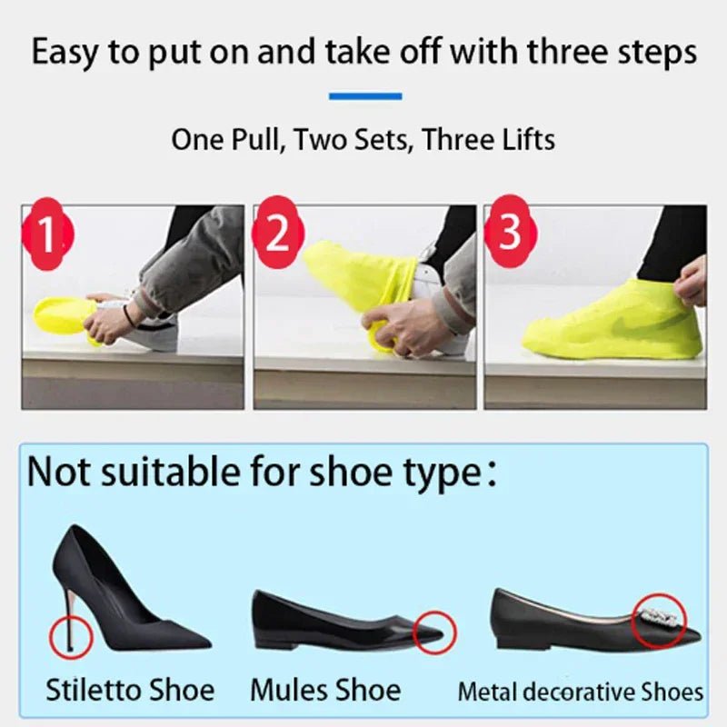 2pcs Waterproof Non - slip Silicone Shoe High Elastic Wear - resistant Unisex Rain Boots for Outdoor Rainy Day Reusable Shoe Cover - PCWLDASHRES