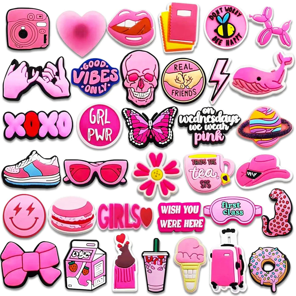 35Pcs Pink Series Shoe Charms For Clogs Shoe DIY Decoration Premium Quality Popular Charms Accessories Bubble Slides Sandals - PCWLDASHRES