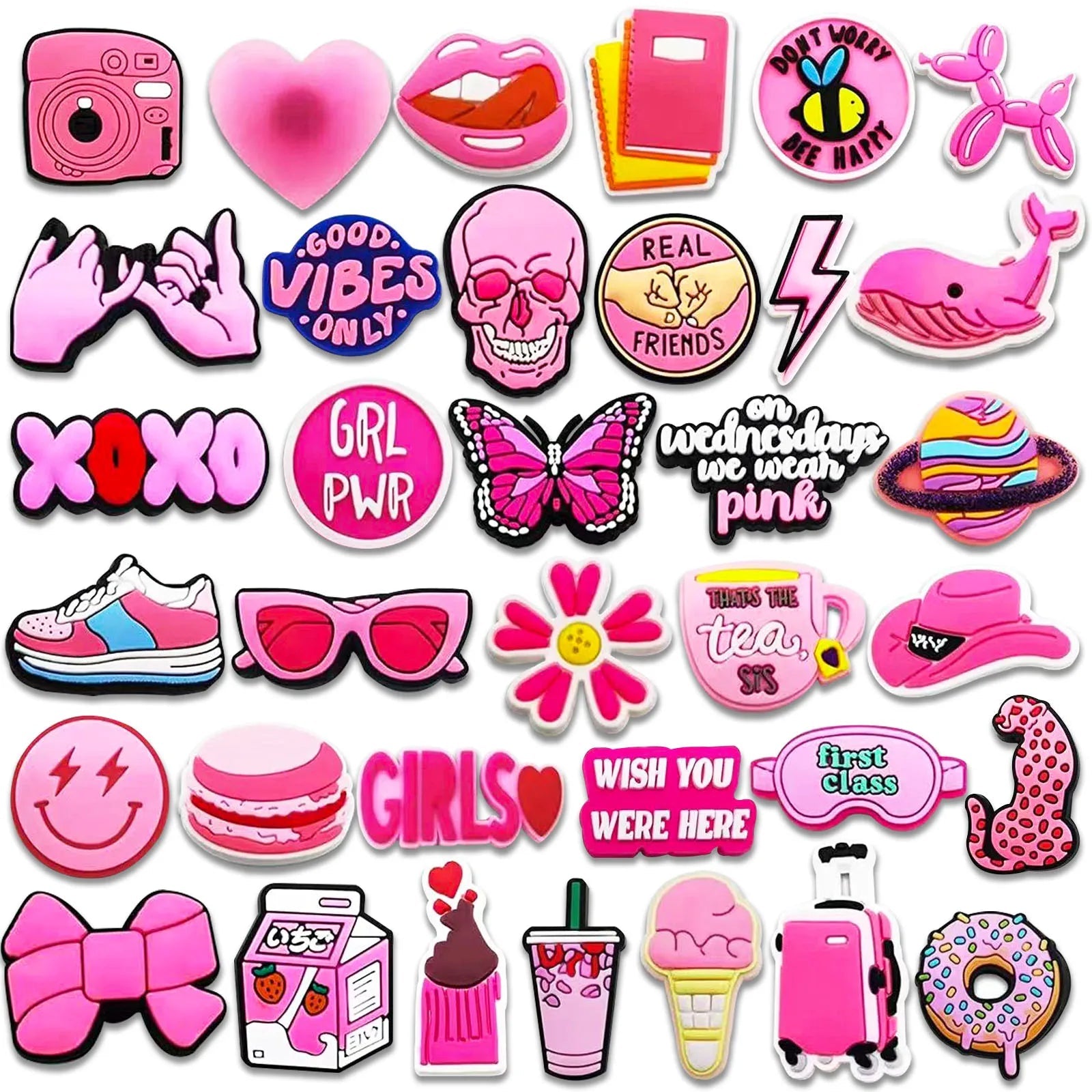 35Pcs Pink Series Shoe Charms For Clogs Shoe DIY Decoration Premium Quality Popular Charms Accessories Bubble Slides Sandals - PCWLDASHRES