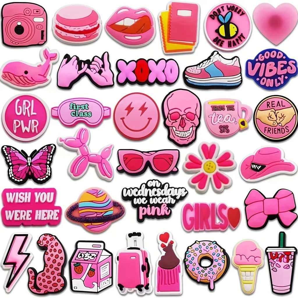 35Pcs Pink Series Shoe Charms For Clogs Shoe DIY Decoration Premium Quality Popular Charms Accessories Bubble Slides Sandals - PCWLDASHRES