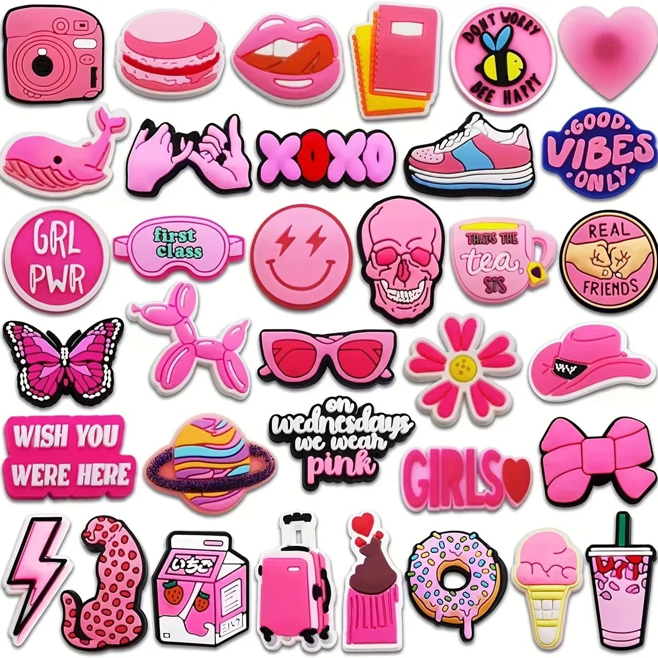 35Pcs Pink Series Shoe Charms For Clogs Shoe DIY Decoration Premium Quality Popular Charms Accessories Bubble Slides Sandals - PCWLDASHRES