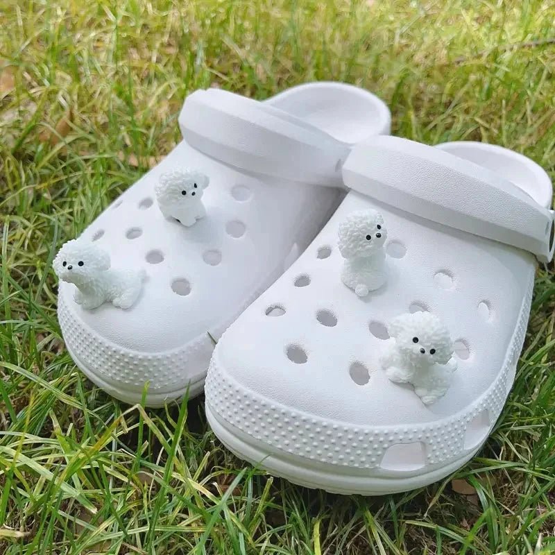 3D Cute Mini Puppy Shoe Decoration Set Detachable Diy Bichon Frise Dog Figurines Accessory, Used For Clogs, Holiday Party Gifts - PCWLDASHRES