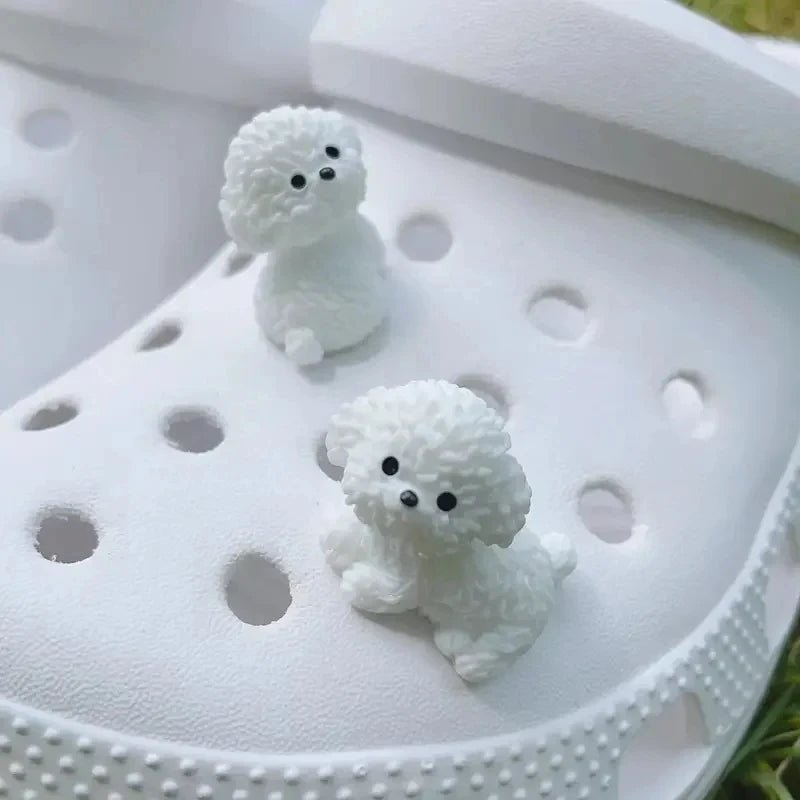 3D Cute Mini Puppy Shoe Decoration Set Detachable Diy Bichon Frise Dog Figurines Accessory, Used For Clogs, Holiday Party Gifts - PCWLDASHRES