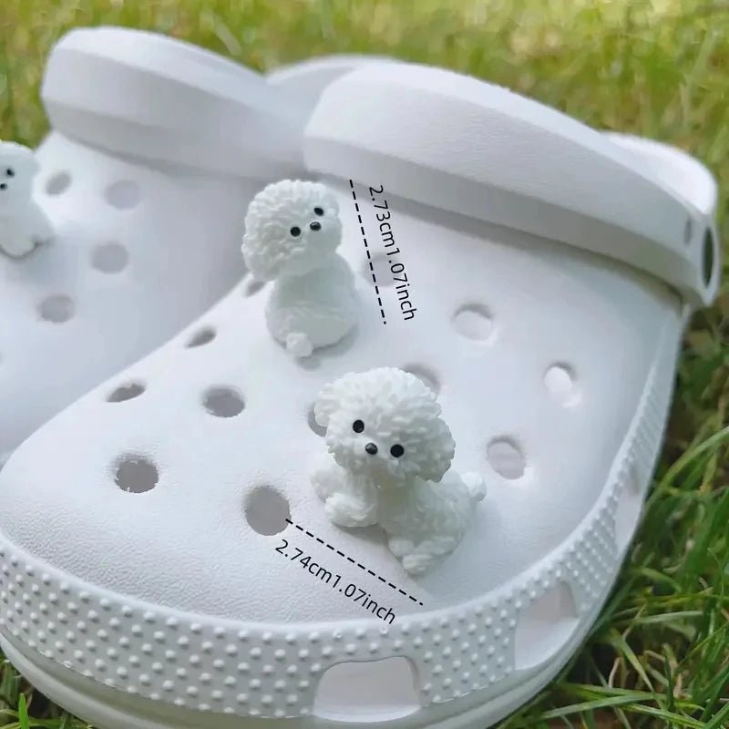 3D Cute Mini Puppy Shoe Decoration Set Detachable Diy Bichon Frise Dog Figurines Accessory, Used For Clogs, Holiday Party Gifts - PCWLDASHRES