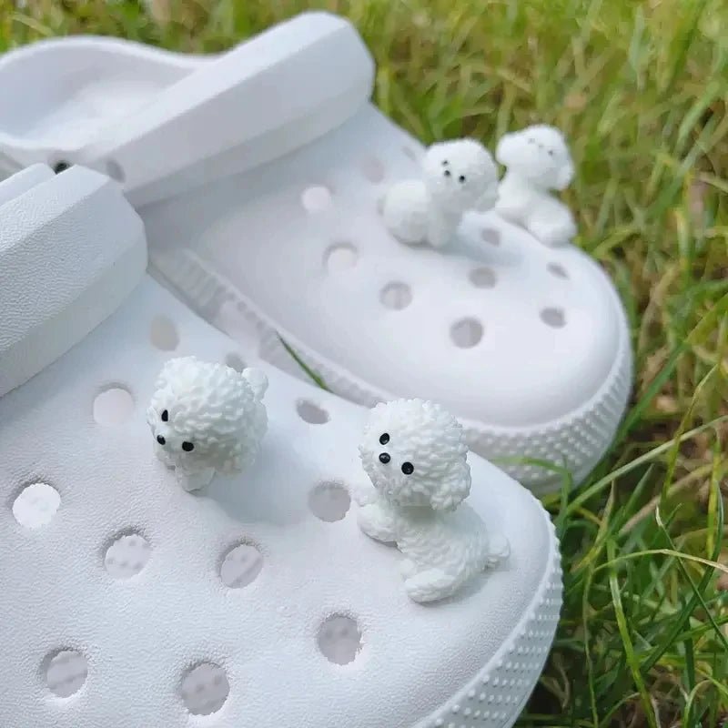 3D Cute Mini Puppy Shoe Decoration Set Detachable Diy Bichon Frise Dog Figurines Accessory, Used For Clogs, Holiday Party Gifts - PCWLDASHRES