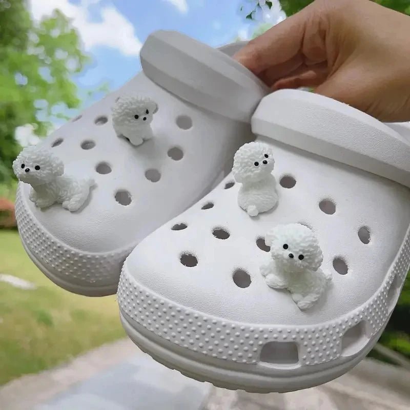 3D Cute Mini Puppy Shoe Decoration Set Detachable Diy Bichon Frise Dog Figurines Accessory, Used For Clogs, Holiday Party Gifts - PCWLDASHRES
