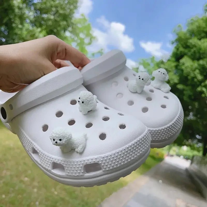 3D Cute Mini Puppy Shoe Decoration Set Detachable Diy Bichon Frise Dog Figurines Accessory, Used For Clogs, Holiday Party Gifts - PCWLDASHRES