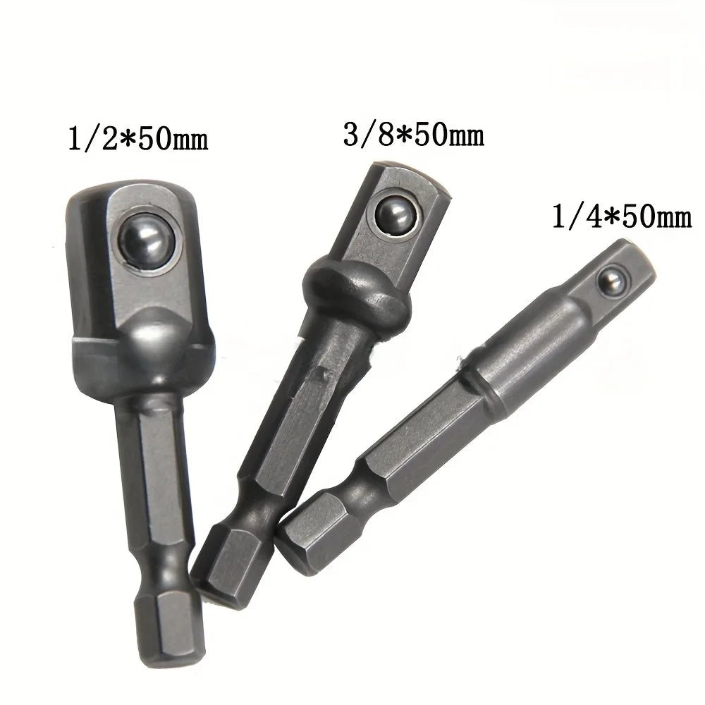 3PC Hexagonal Handle Natural Color Extension Rod 50mm Adapter 1/2 Screwdriver 3/8 Square Head 1/4 Sleeve Electric Tool Accessori - PCWLDASHRES