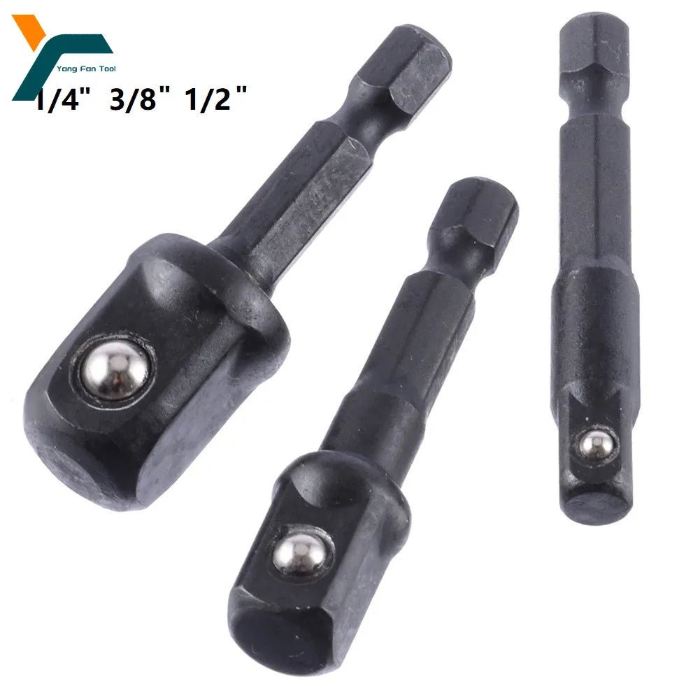 3PC natural hexagonal handle extension rod 50mm adapter 1/2 screwdriver 3/8 square head 1/4 socket power tool accessories - PCWLDASHRES