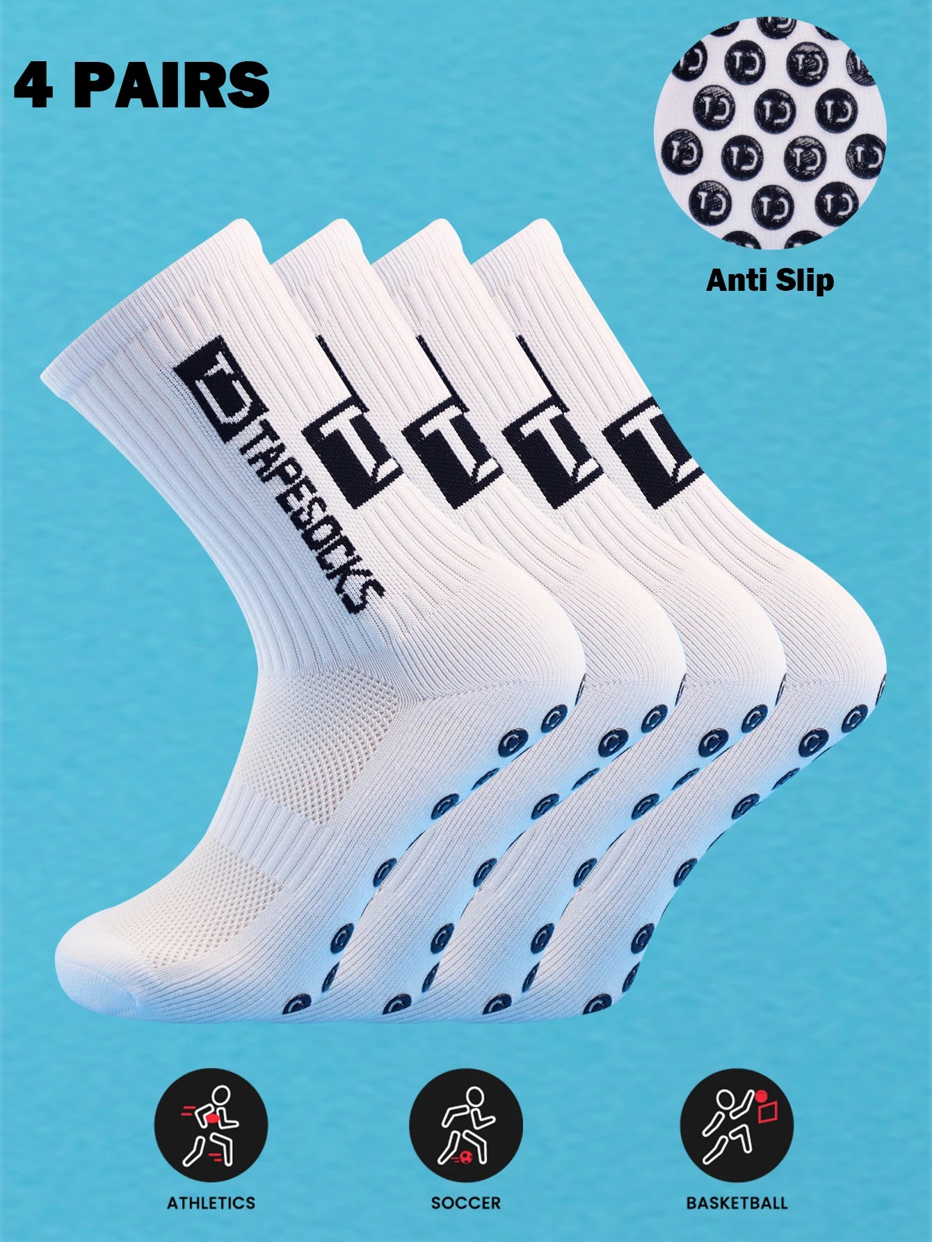 4 Pairs Men's Soccer Socks with Grip, Non Slip Anti Slip Athletic Socks with Cushion Pads for Football/Basketball - PCWLDASHRES