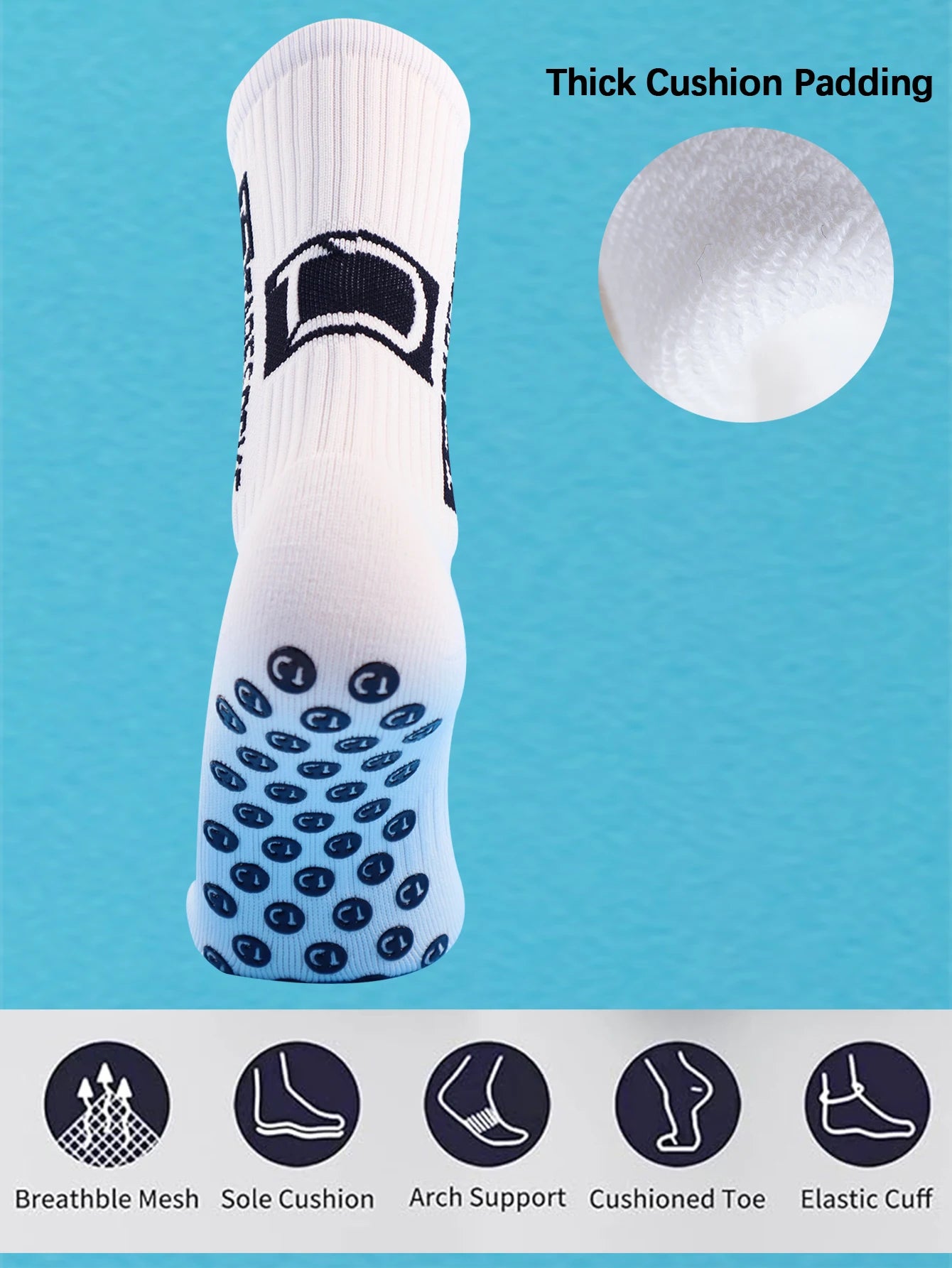 4 Pairs Men's Soccer Socks with Grip, Non Slip Anti Slip Athletic Socks with Cushion Pads for Football/Basketball - PCWLDASHRES