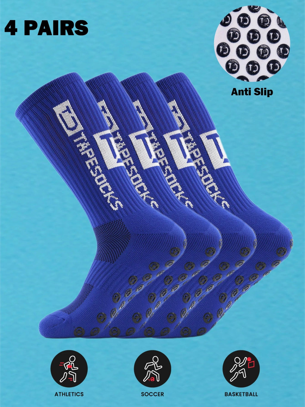 4 Pairs Men's Soccer Socks with Grip, Non Slip Anti Slip Athletic Socks with Cushion Pads for Football/Basketball - PCWLDASHRES