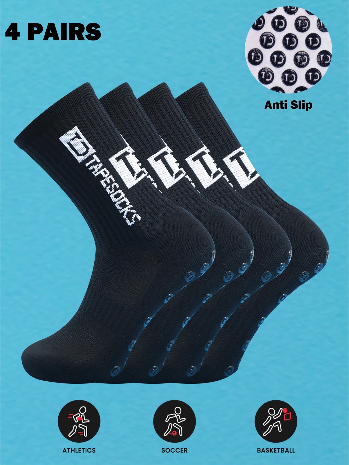 4 Pairs Men's Soccer Socks with Grip, Non Slip Anti Slip Athletic Socks with Cushion Pads for Football/Basketball - PCWLDASHRES