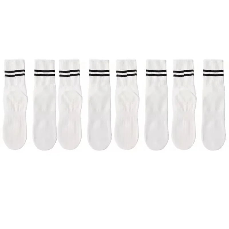 4 Pairs of Mid Tube Double Bar Striped Yoga Socks Anti Slip Dance Sports Breathable Socks Fitness Pilates Cotton Socks - PCWLDASHRES