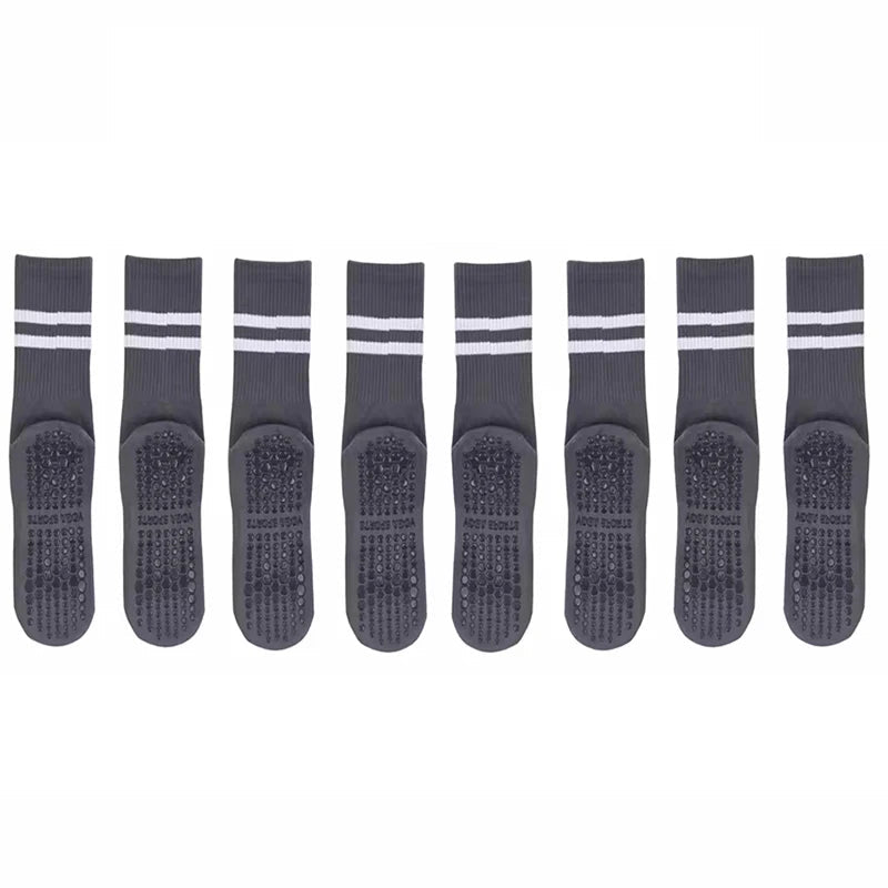 4 Pairs of Mid Tube Double Bar Striped Yoga Socks Anti Slip Dance Sports Breathable Socks Fitness Pilates Cotton Socks - PCWLDASHRES