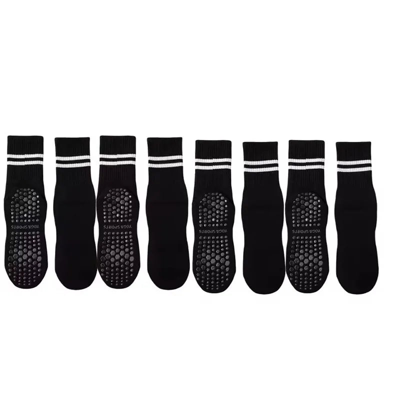 4 Pairs of Mid Tube Double Bar Striped Yoga Socks Anti Slip Dance Sports Breathable Socks Fitness Pilates Cotton Socks - PCWLDASHRES
