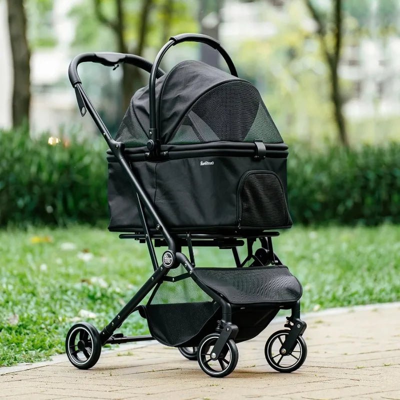4 Wheels Pet Stroller, Dog Stroller For Small/Medium Dogs And Cats Up To 33 Lbs, One - Click Fold & Draggable, Removable Carrier - PCWLDASHRES
