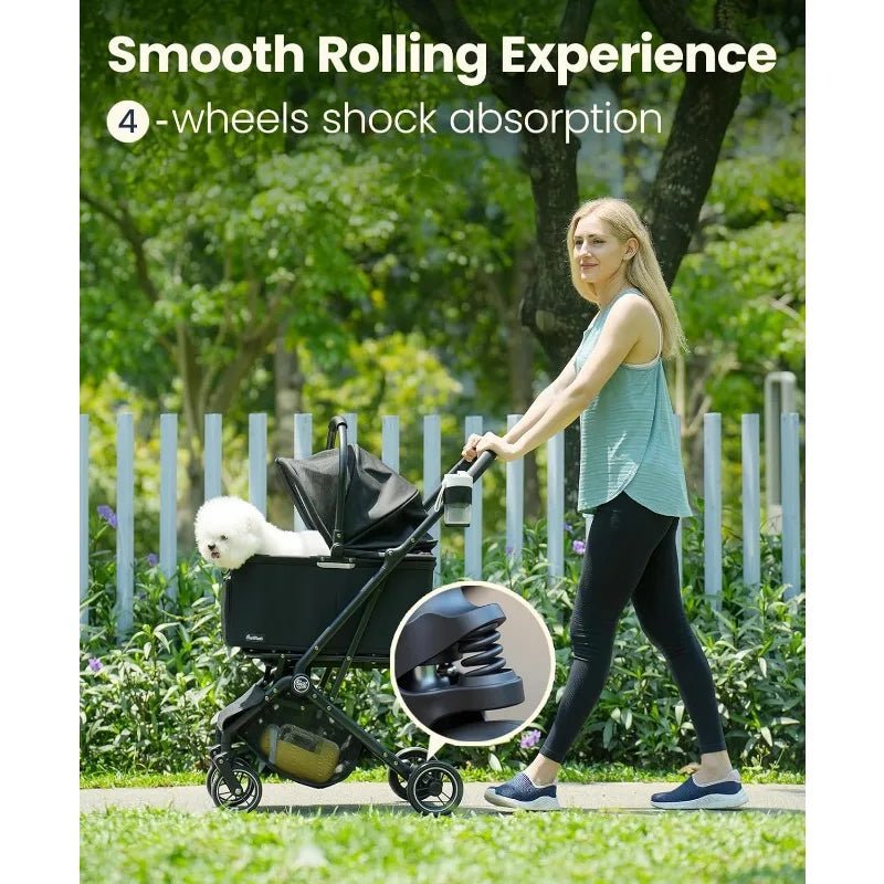 4 Wheels Pet Stroller, Dog Stroller For Small/Medium Dogs And Cats Up To 33 Lbs, One - Click Fold & Draggable, Removable Carrier - PCWLDASHRES