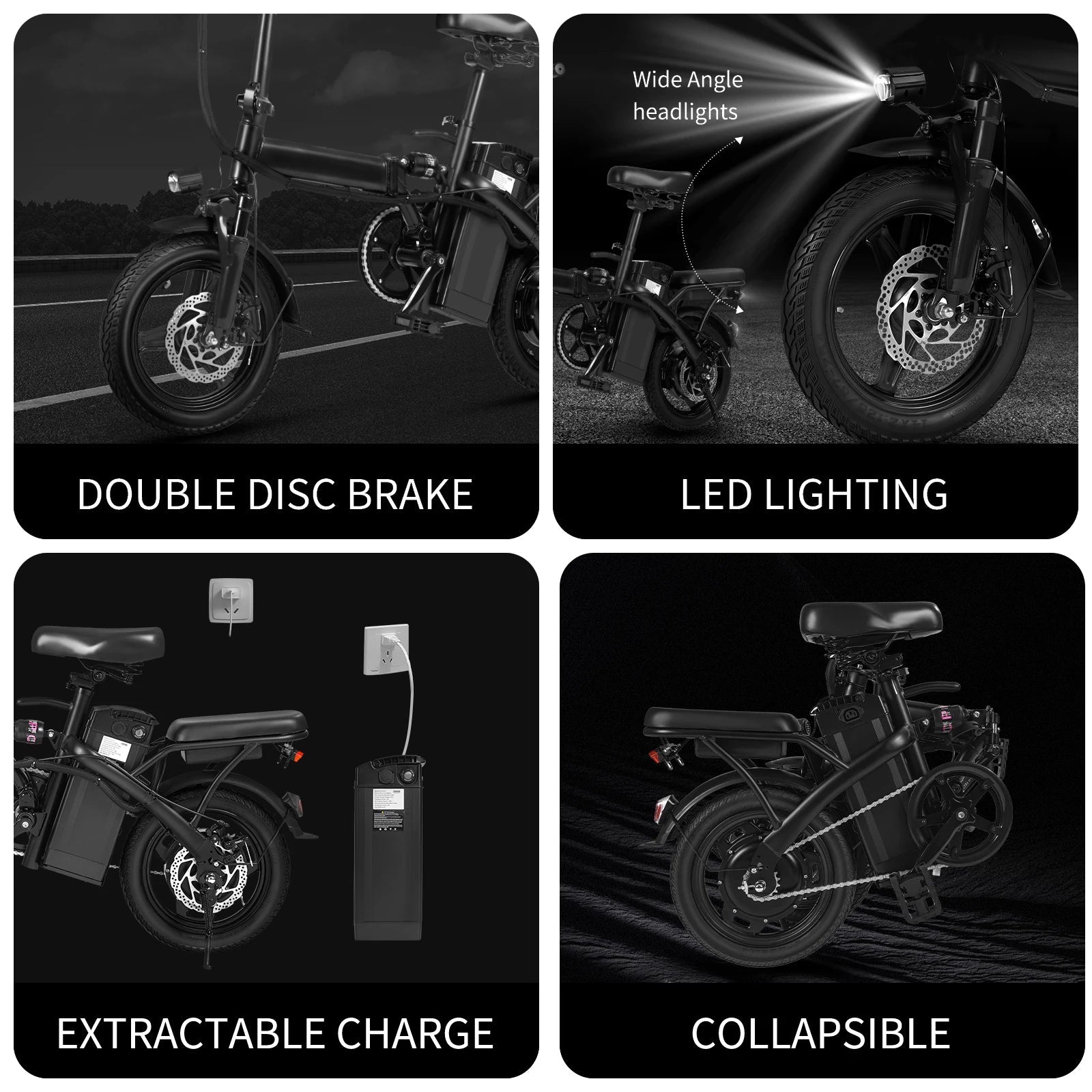400W dual disc brake adult foldable electric bicycle with seat and basket 14 inches 48V 10.4Ah 22 mile range 20MPH - PCWLDASHRES