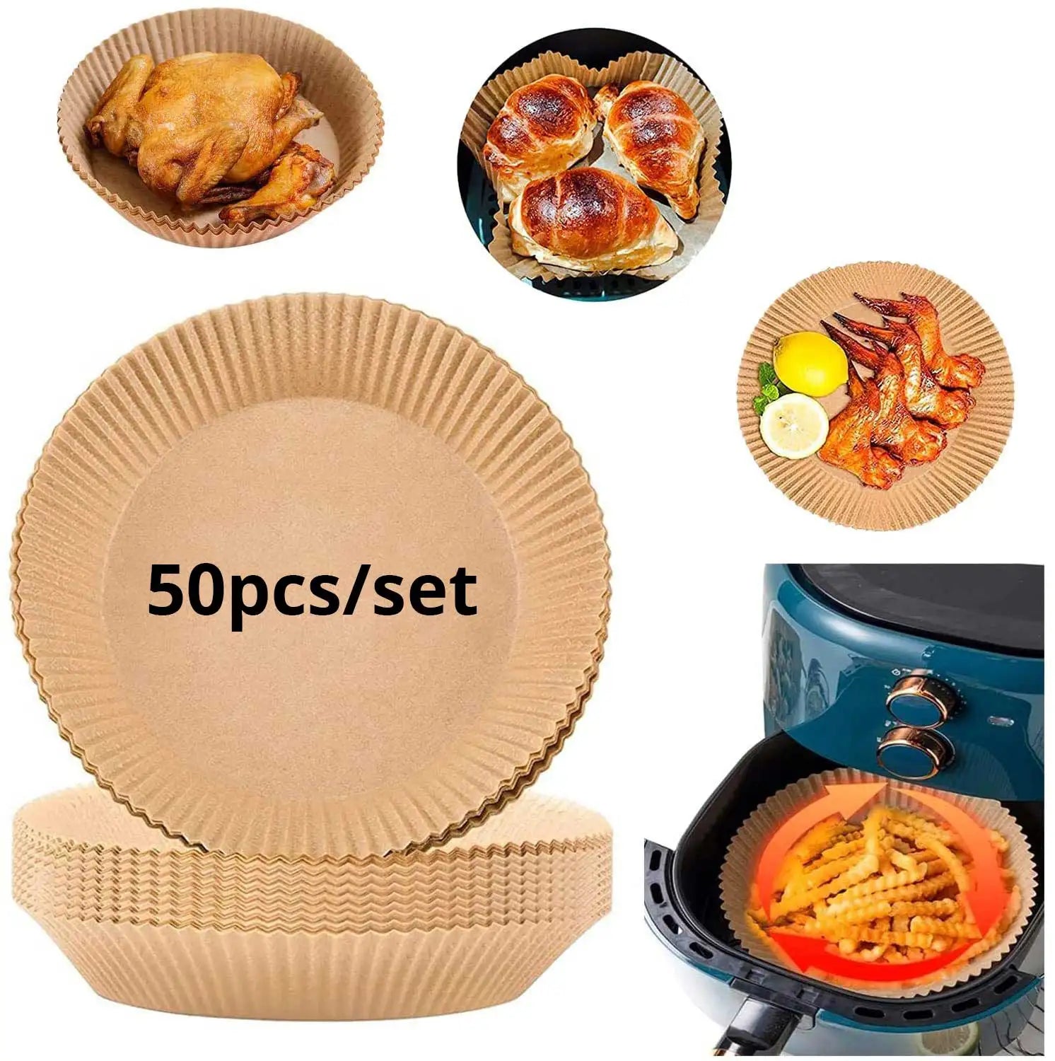 50/100/200pcs Disposable Air Fryer Paper Round/Square Special Paper Food Silicon Oil Paper Air Fryer Liners Baking Paper - PCWLDASHRES