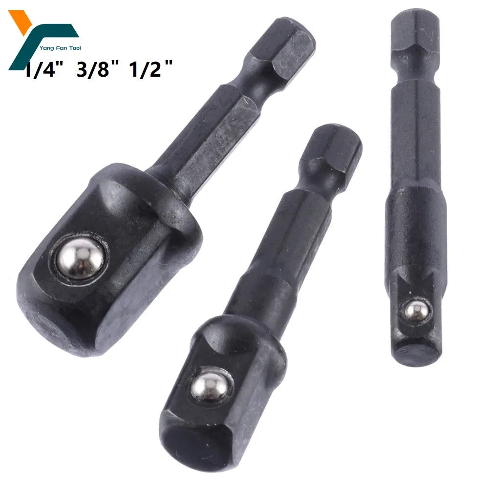 3PC natural hexagonal handle extension rod 50mm adapter 1/2 screwdriver 3/8 square head 1/4 socket power tool accessories