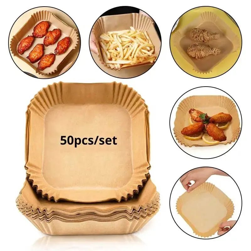 50Pcs Disposable Air Fryer Paper Oil Absorbing And Anti Oil Paper Tray Non Stick Baking Pad Large Toughness Square - PCWLDASHRES