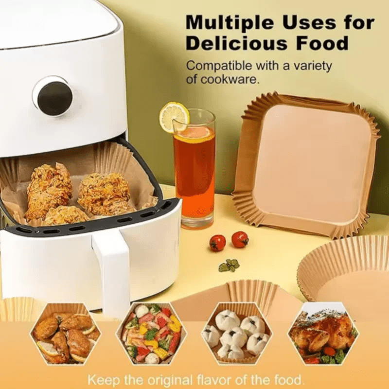 50Pcs Disposable Air Fryer Paper Oil Absorbing And Anti Oil Paper Tray Non Stick Baking Pad Large Toughness Square - PCWLDASHRES