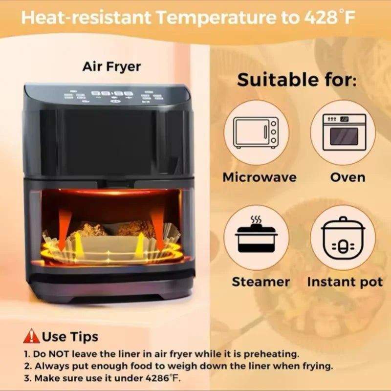 50Pcs Disposable Air Fryer Paper Oil Absorbing And Anti Oil Paper Tray Non Stick Baking Pad Large Toughness Square - PCWLDASHRES