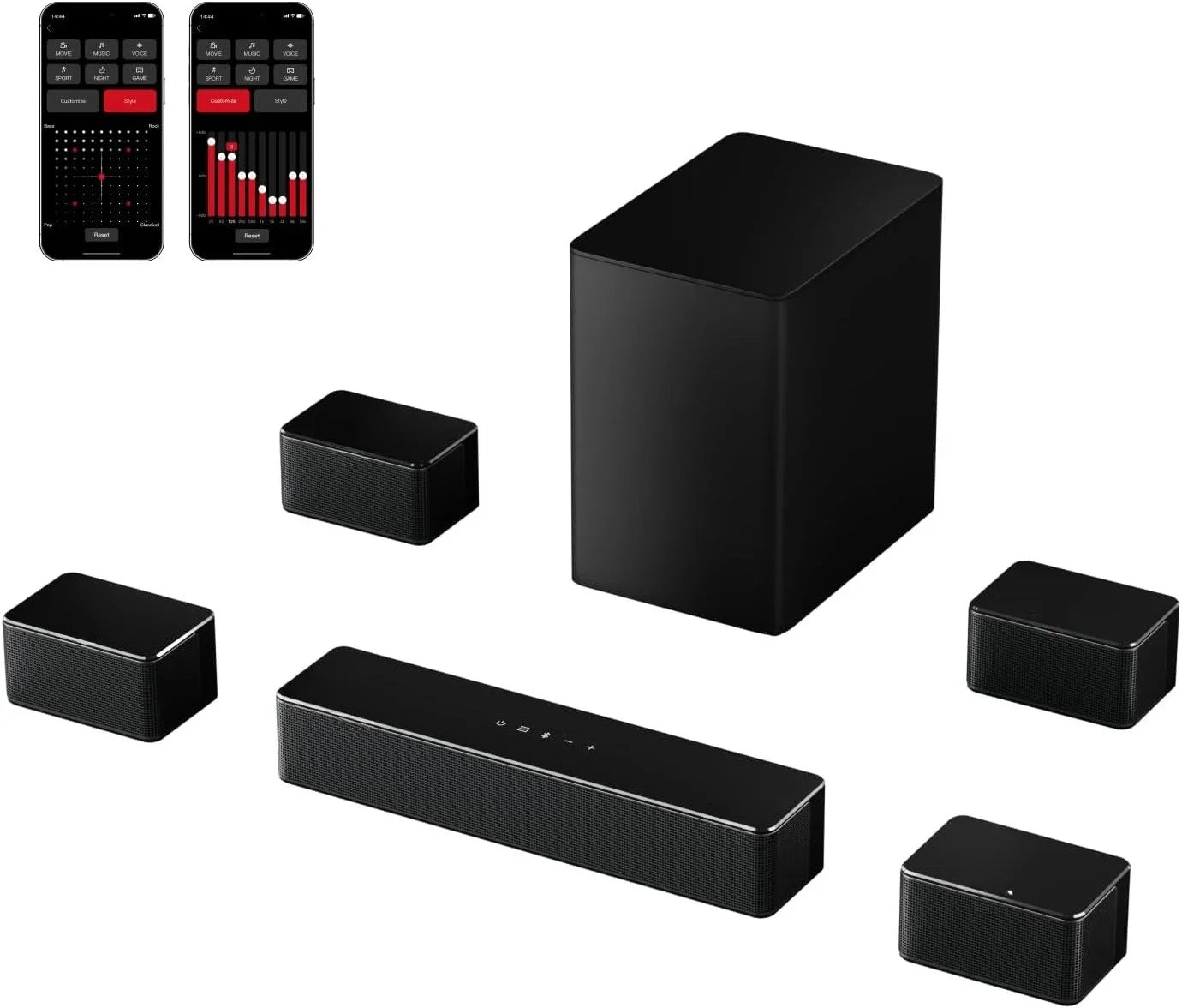 5.1 CH Surround Sound Bar with Dolby Audio, Sound Bars for TV,Wireless Subwoofer & Rear Speaker,Dolby Digital Plus,Bluetooth 5.3 - PCWLDASHRES