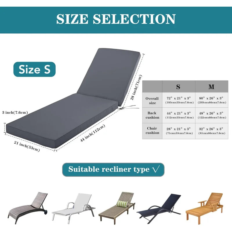 (UUX)Chaise Cushion Outdoor, Waterproof and Stain-Resistant Lounge Deck Reclining Chair Cushions for 72x21x3 Inch, Set of 4, UQ