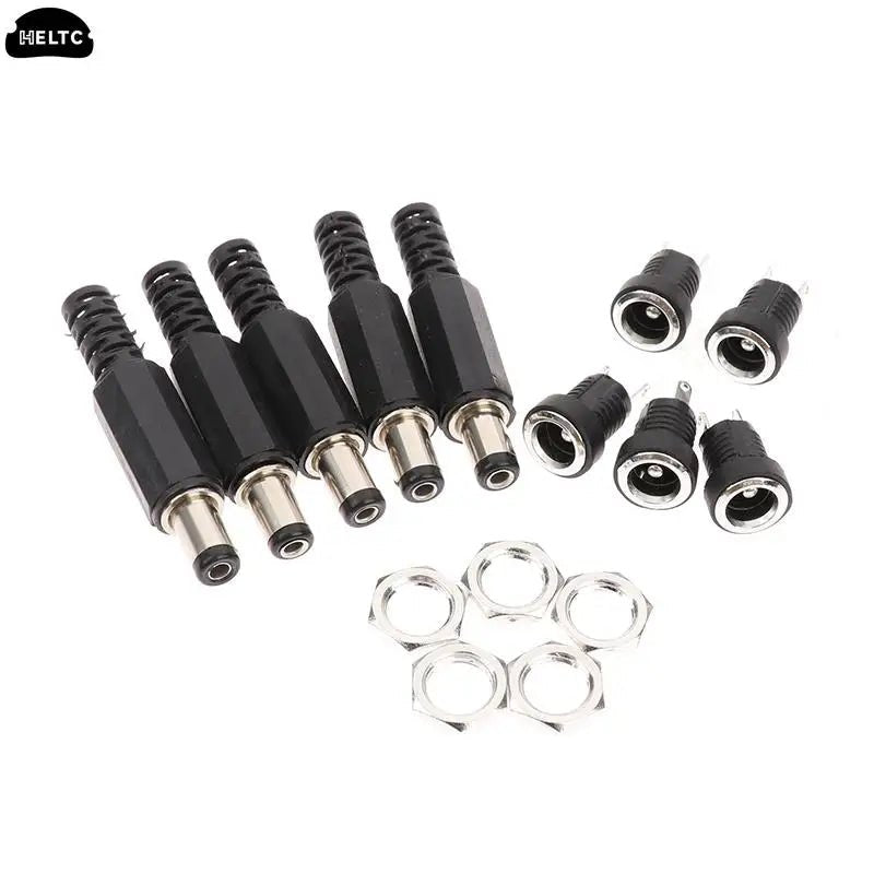 5.5mm x 2.1mm 5.5x2.1 DC Power Supply Plug Connector + Female Metal Panel Mount Socket Jack Plug DC Connectors Terminal Adapter - PCWLDASHRES