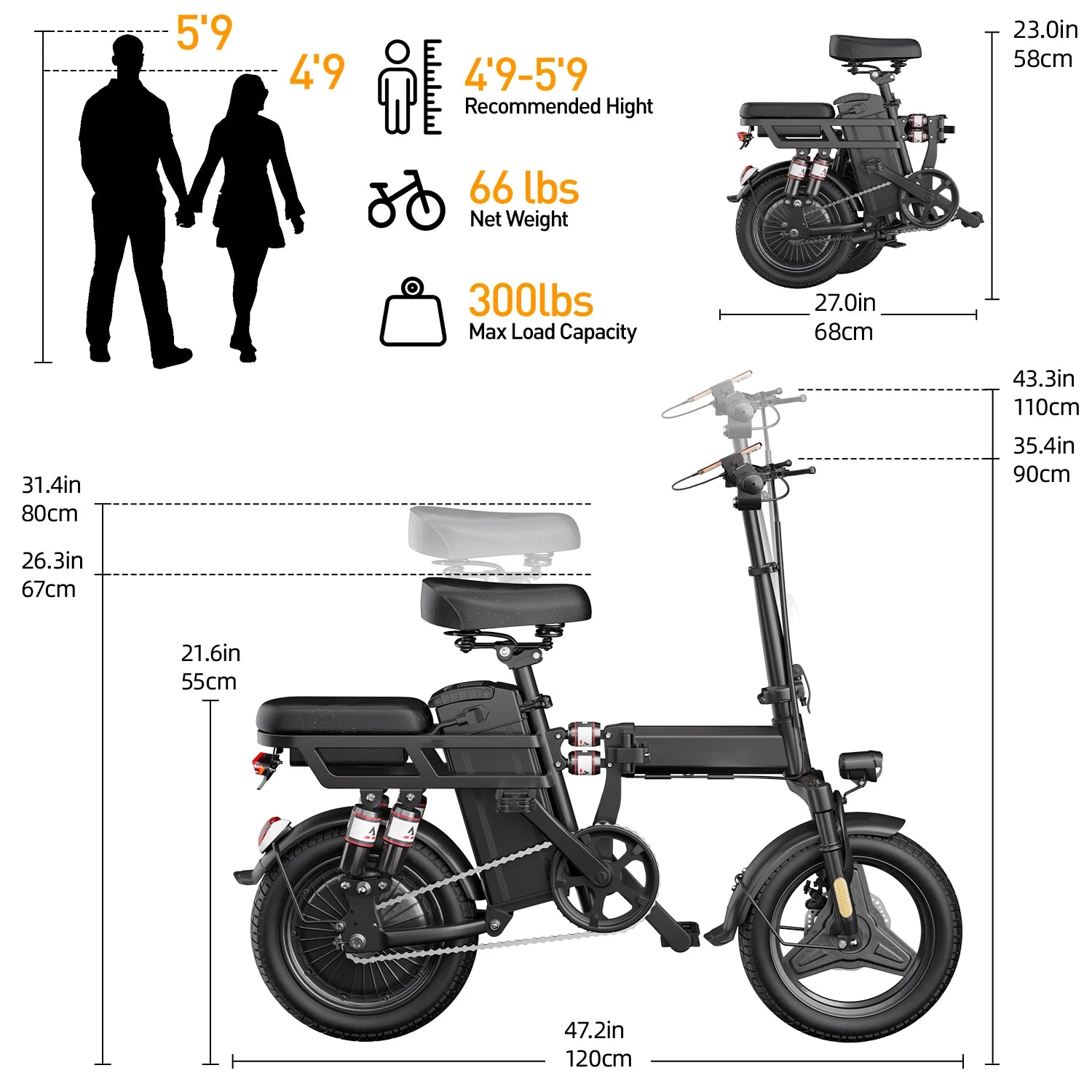 14 Inch Tyre Folding Mini Electric Motorcycles Bike 500W Motor 19 MPH 30 Mile Trip Commuter Electric Motorcycles Bike For Adults