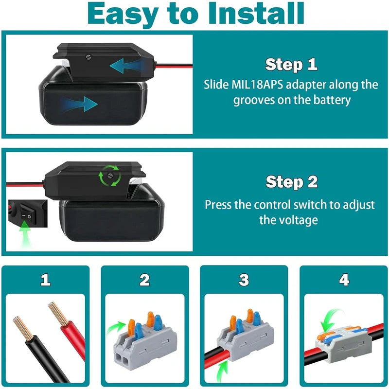 18V To 5-13V Step Down Converter For Makita/Dewalt/Milwauke/Bosch/Einhell 18V Battery Cigarette Lighter Adapte Voltage Regulator