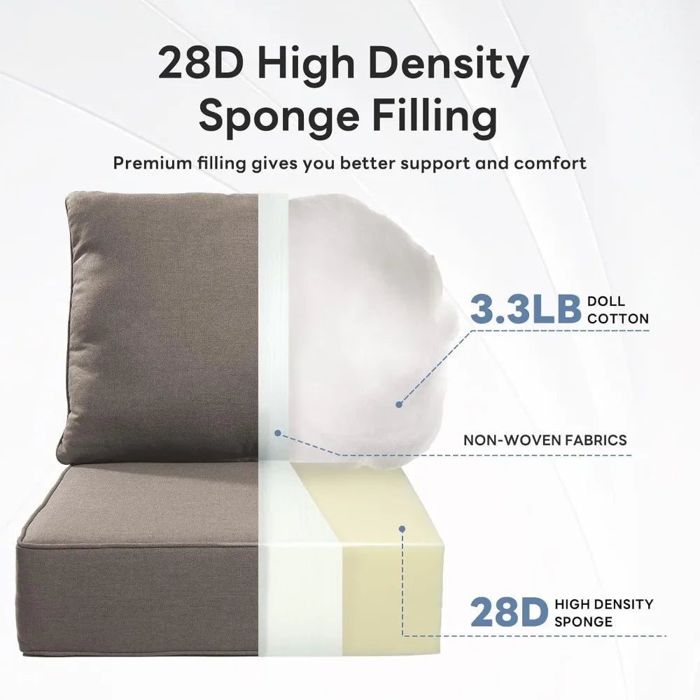 6" Thicker Outdoor Chair Cushion 5 Sets - 24" *24" *6" Waterproof Patio Furniture Cushions with Removable Cover, 28D High - PCWLDASHRES