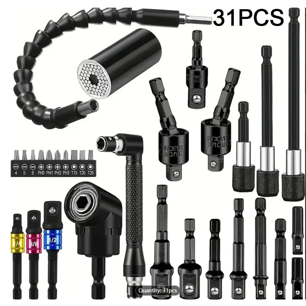 31 Flexible Drill Bit Extension Rotatable Socket Adapter Hex Shank 105° Right Angle Drill Attachment Screwdriver 90° Angled Bits