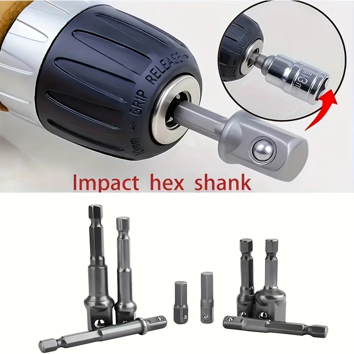 3PC Hexagonal Handle Natural Color Extension Rod 50mm Adapter 1/2 Screwdriver 3/8 Square Head 1/4 Sleeve Electric Tool Accessori