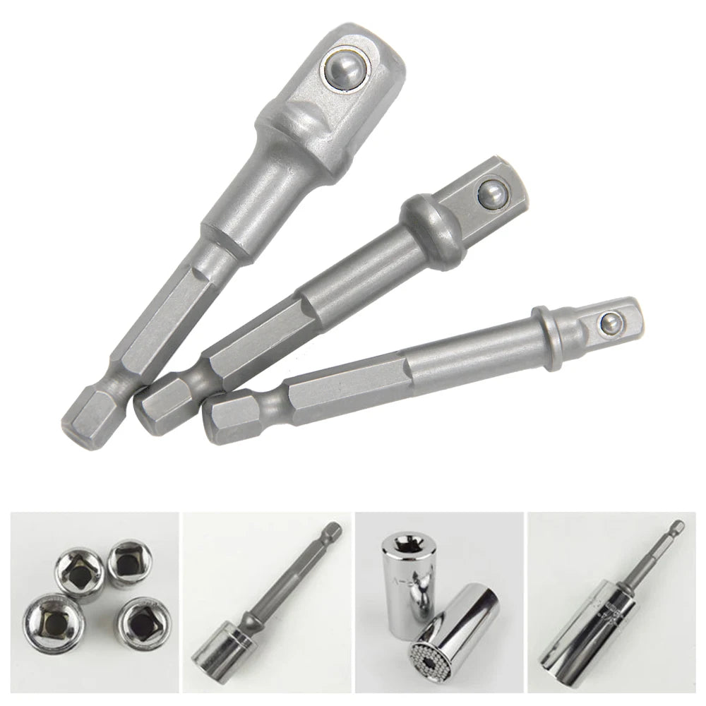 3PC natural hexagonal handle extension rod 50mm adapter 1/2 screwdriver 3/8 square head 1/4 socket power tool accessories